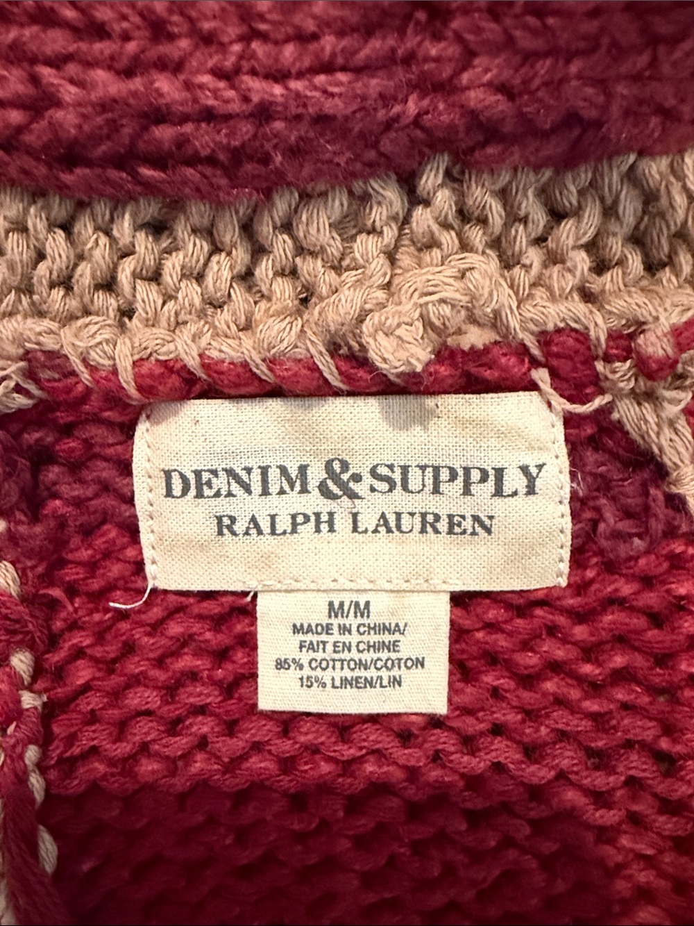 Ralph Lauren Red Cream & Navy Shawl Collar Cardigan - Picture 4 of 6